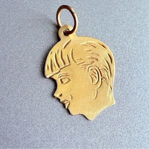 Vintage 14Kt Gold Boy Son Head Silhouette Engravable Pendant Charm For Necklace